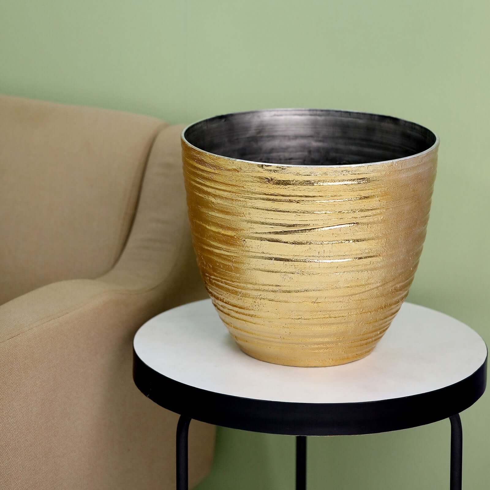 Metallic Gold Textured Finish Large Indoor Flower Plant Pot, Decorative Indoor/Outdoor Planter 12