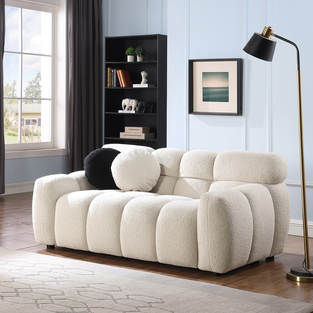 Beige Boucle Sectional Sofa Sets Marshmallow Loveseat Settee