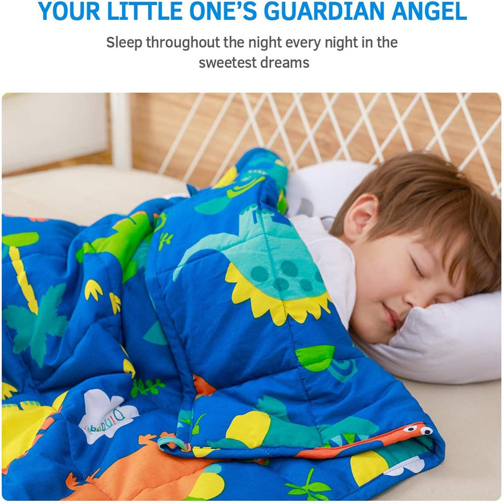 Anjee Weighted Blanket for Kids， 3 lbs Kids Weighted Blanket 100% Soft Cotton Breathable All Season Throw， Blue Dinosaur 36x48 inches