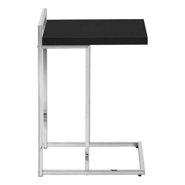 Accent Table， C-shaped， End， Side， Snack， Living Room， Bedroom， Black Laminate， Chrome Metal， Contemporary， Modern