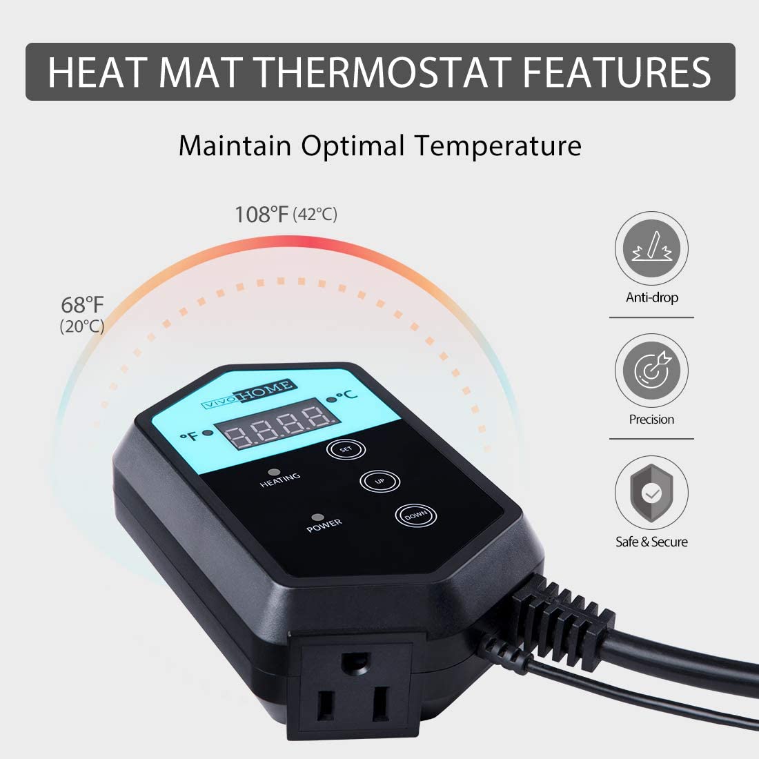 VIVOHOME Digital Thermostat Controller for Seedling Heat Mat