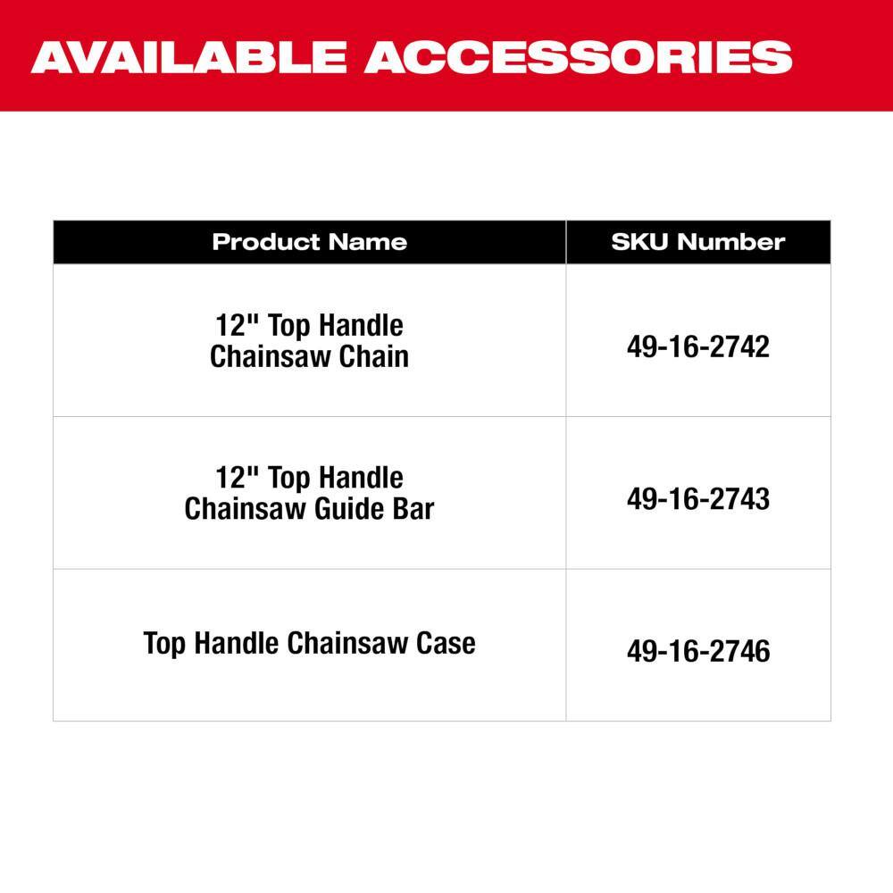 MW M18 FUEL 12 in. Top Handle 18-Volt Lithium-Ion Brushless Cordless Chainsaw  M18 FUEL 8 in. HATCHET Pruing Saw (2-Tool) 2826-20C-3004-20