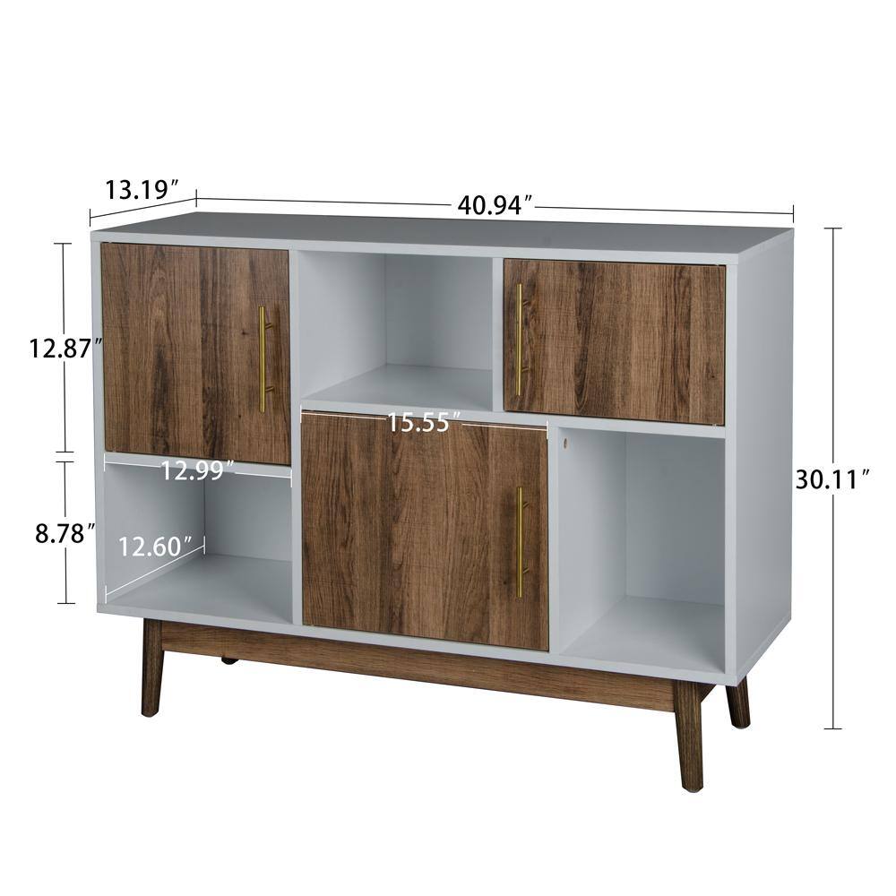 Amucolo 30.11 in. H x 40.94 in. W x 13.19 in. D White and Oak MDF Wood 6-Cube Organizer MST-CYW6-0377