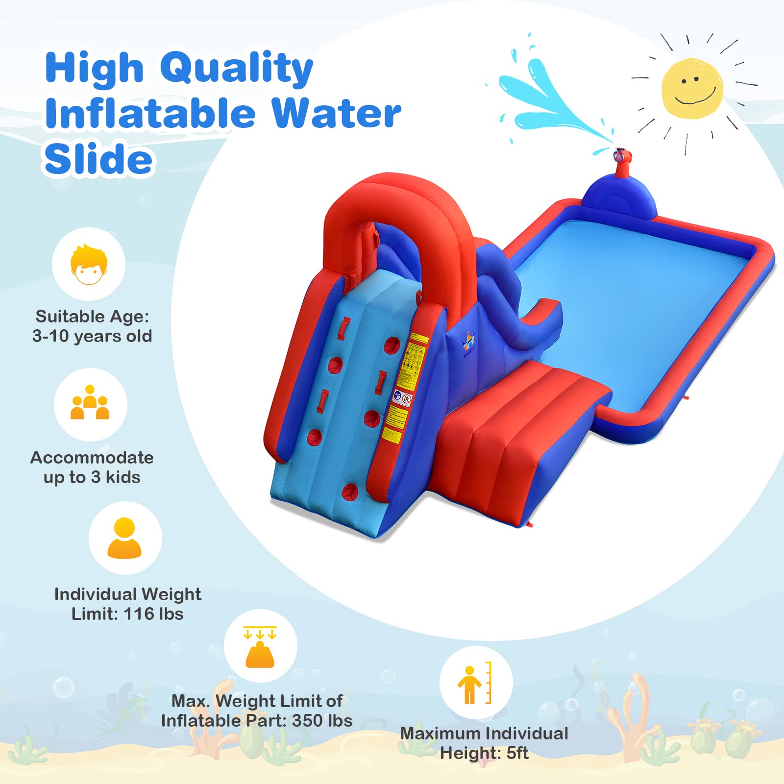 Costzon Inflatable Water Slide, 5-in-1 Kids Giant Water Slide Bouncer Park