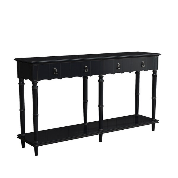 Country Console Table with 4 Front Facing Storage Drawers and 1 Shelf