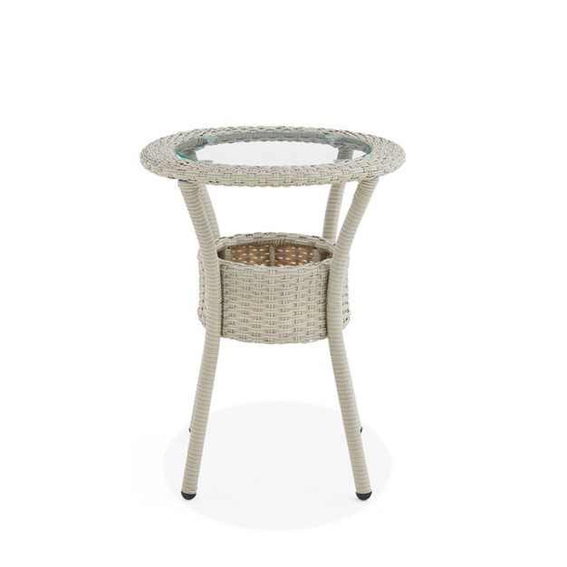 All weather Wicker Haven Outdoor Accent Table With Storage Beige Alaterre Furniture