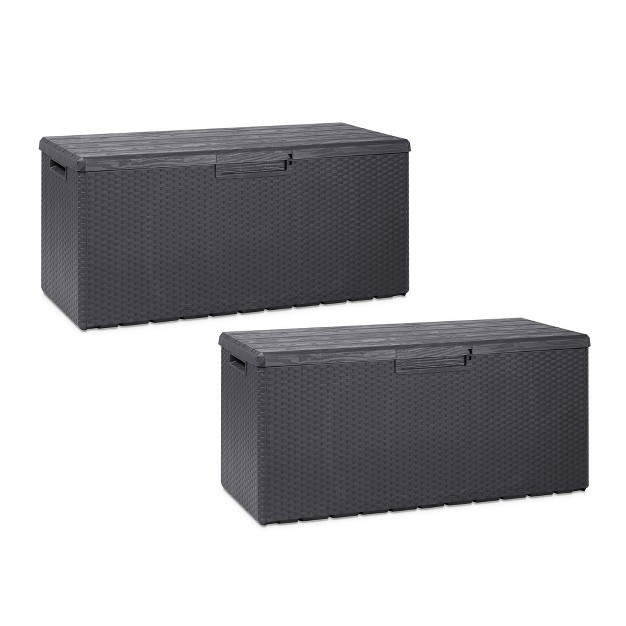 Toomax Z175e097 Portofino Weather Resistant Heavy Duty 90 Gallon Novel Resin Outdoor Deck Box Gray 2 Pack