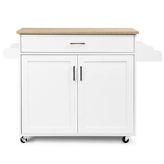 ANGELES HOME White Wood Top Small Rolling Kitchen Island Cart with Towel and Spice Rack Kitchen Island on Wheels M51-8KC983WH