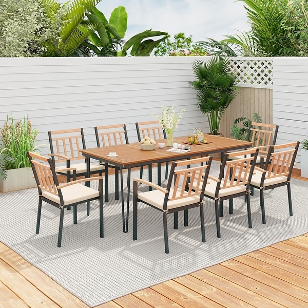 Gymax 9 PCS Patio Dining Set w/ Rectangular Acacia Wood Dining Table 8