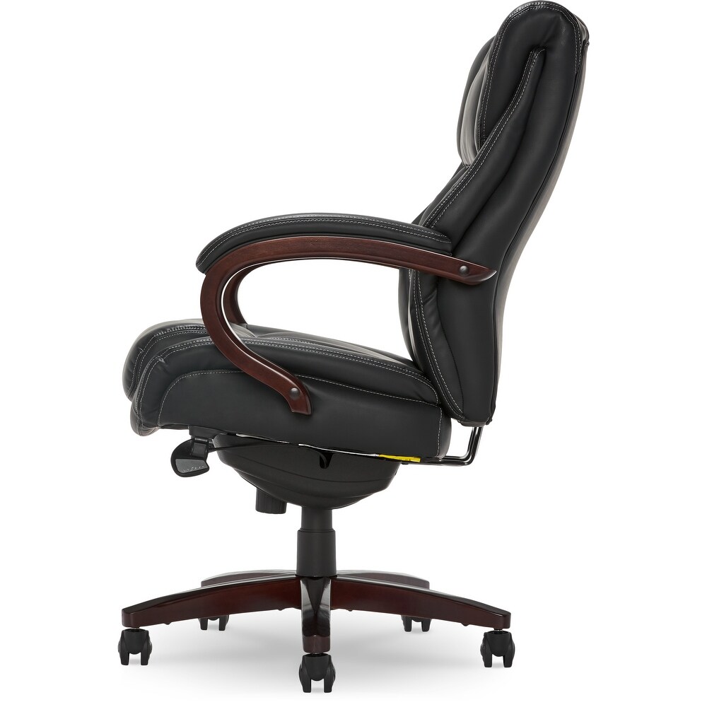 La Z Boy Bellamy Executive Leather Office Chair with Memory Foam Cushions  Solid Wood Arms and Base  Waterfall Seat Edge