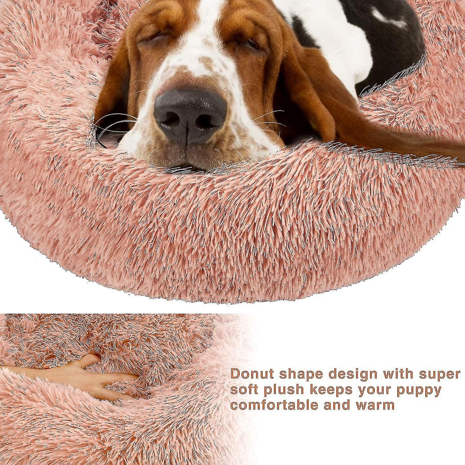 Round Dog Basket Cat Cushion Donut Basket， Dog Basket Dog Bed Extra Soft Cozy And Cute Dog Bed， Cushion， 60cm， Pink