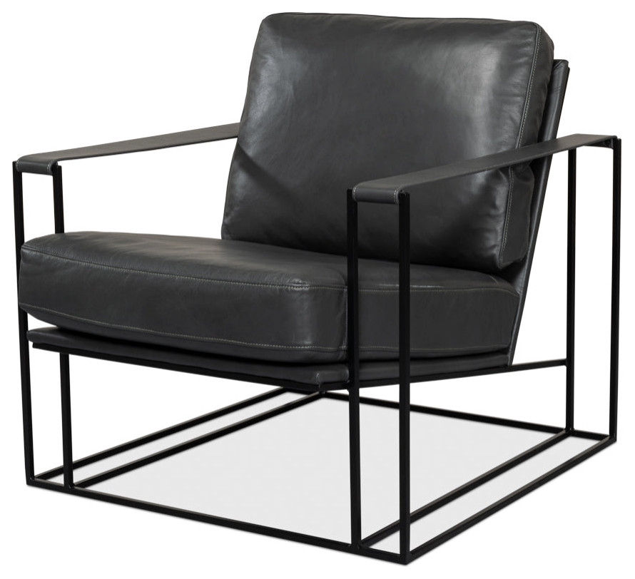 Oryan Black Leather Accent Chair Metal Frame   Contemporary   Armchairs And Accent Chairs   by Sideboards and Things  Houzz