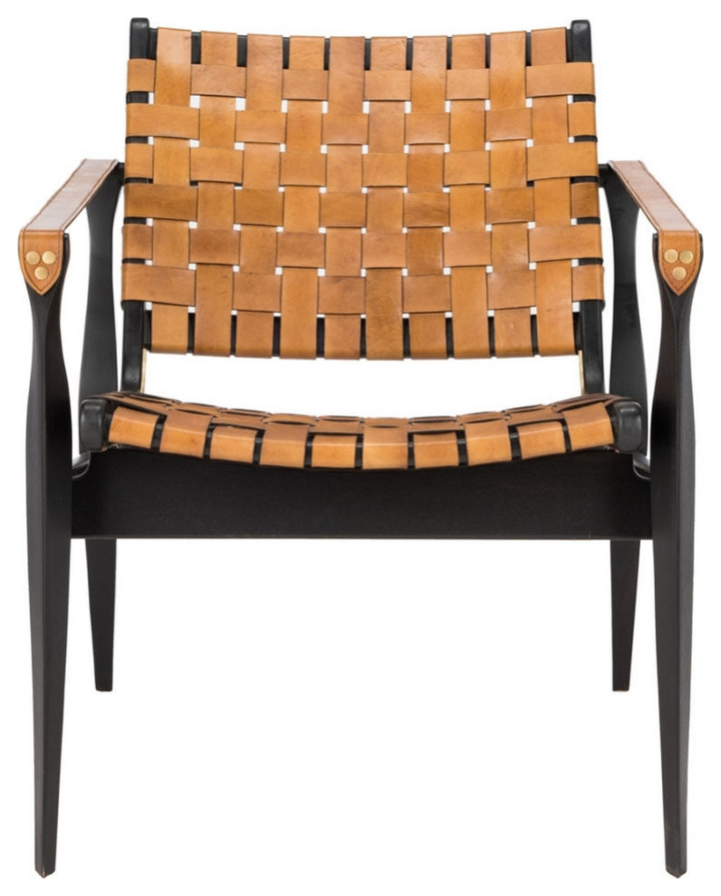 Conrad Leather Safari Chair  Brown/Black   Midcentury   Armchairs And Accent Chairs   by Rustic Home Furniture Deco  Houzz