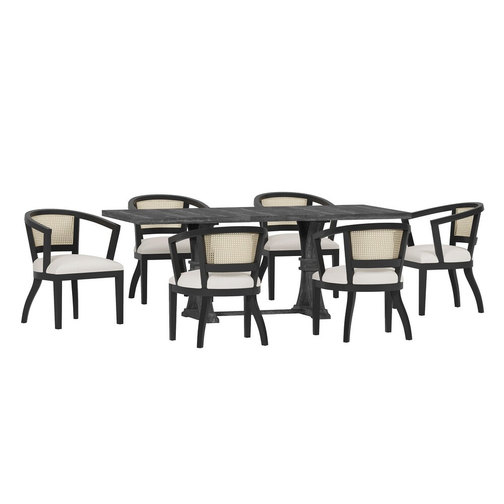 Delwood Velvet and Cane Upholstered 7 Piece Dining Set by Christopher Knight Home