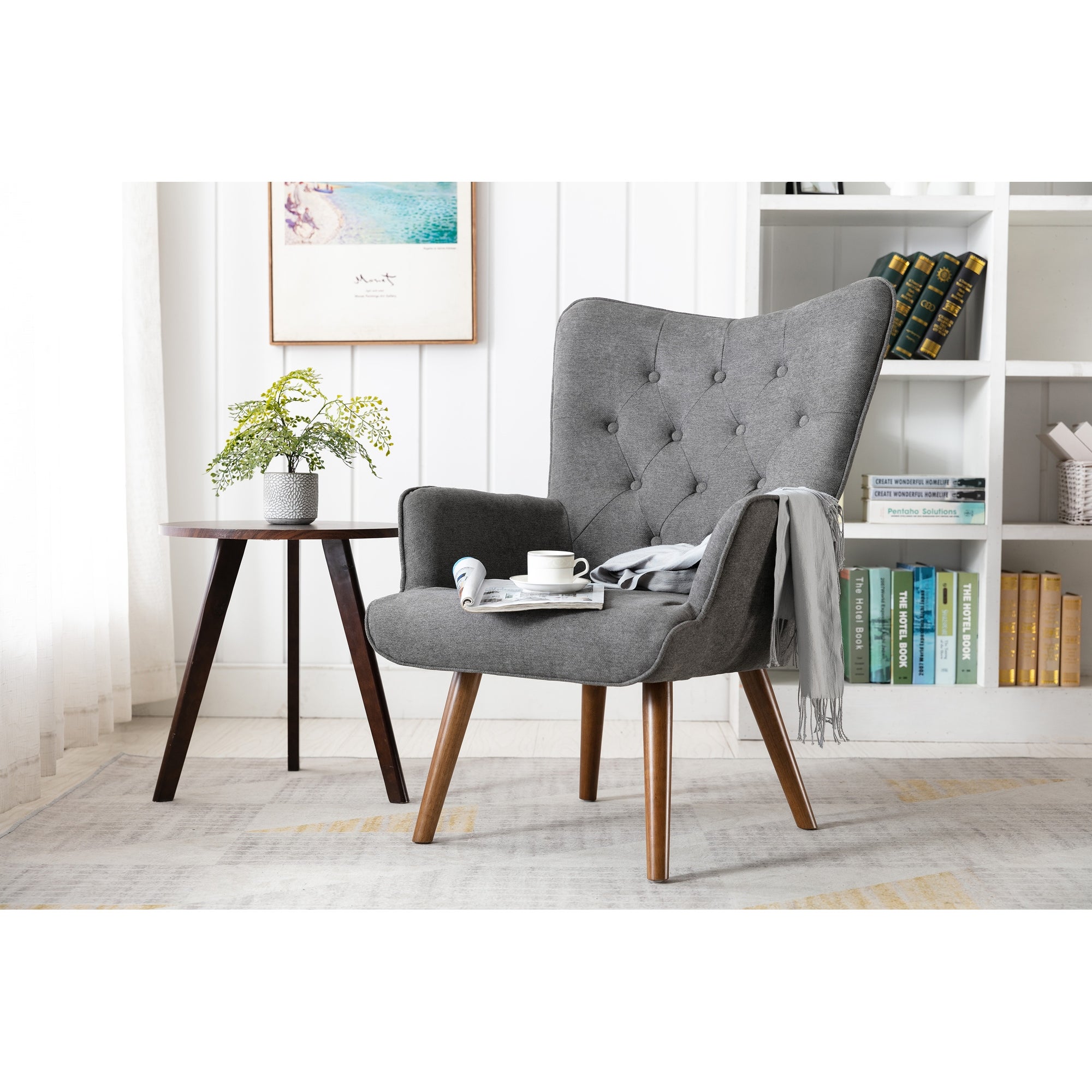 Porthos Home Harlem Accent Chair， Polyester Wingback， Wooden Legs