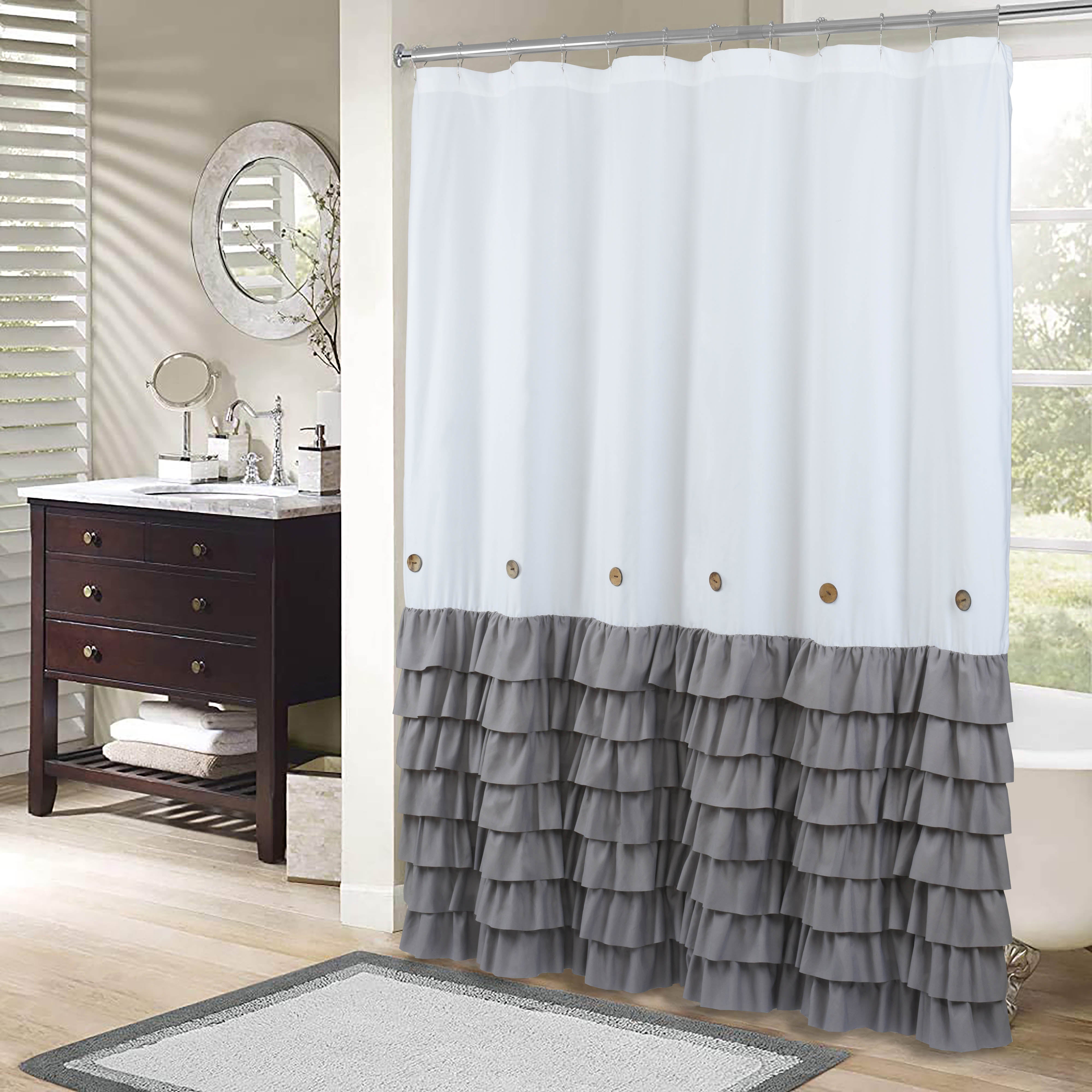 HIG Farmhouse Shower Curtain with PEVA Liner Bathroom Curtain with Buttons Decor, 72