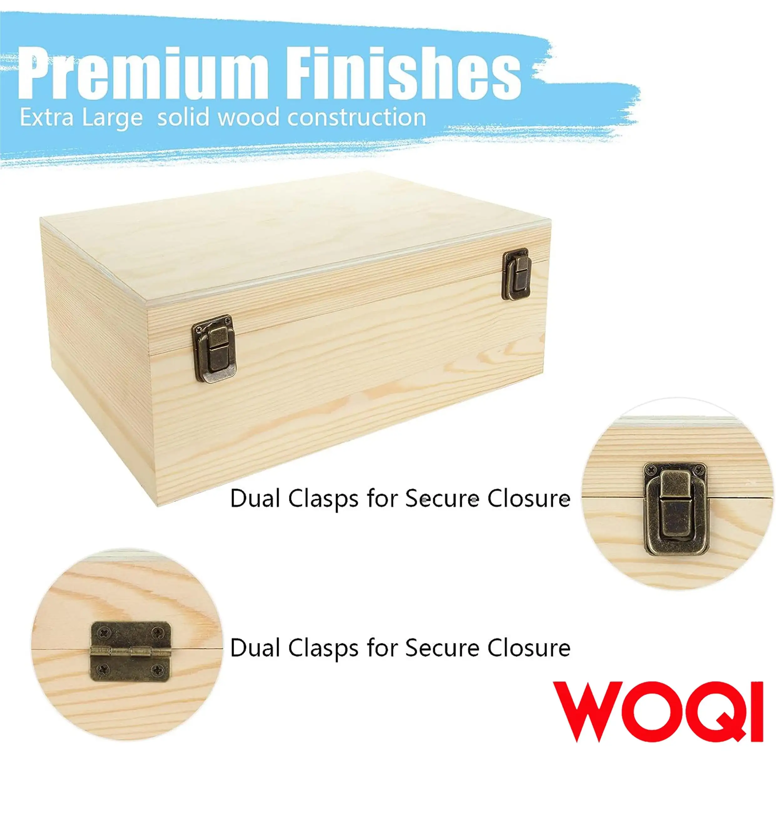 WOQI wooden storage box with hinged lid and locking key