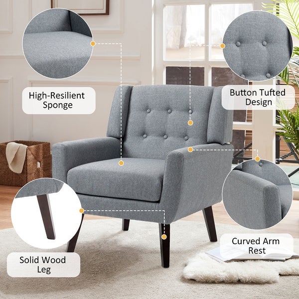 Modern Accent Chair Cotton Linen Upholstered Chair for Living Room