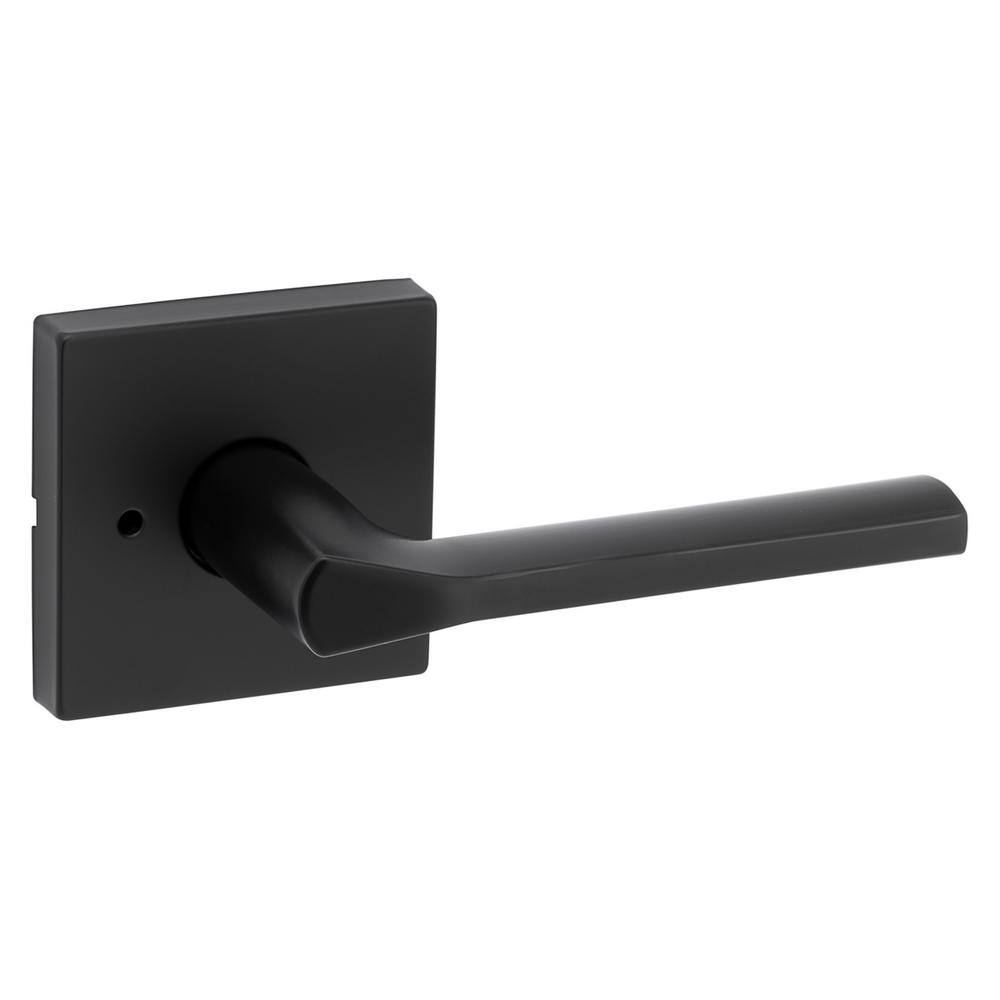 Kwikset Lisbon Square Matte Black Privacy BedBath Door Handle with Lock 730LSLSQT5146ALRCS