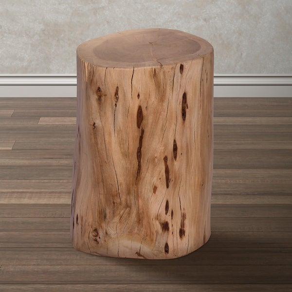 17 Inch Accent Stump Stool End Table， Live Edge Acacia Wood Log with Grain and Knot Details， Natural Brown