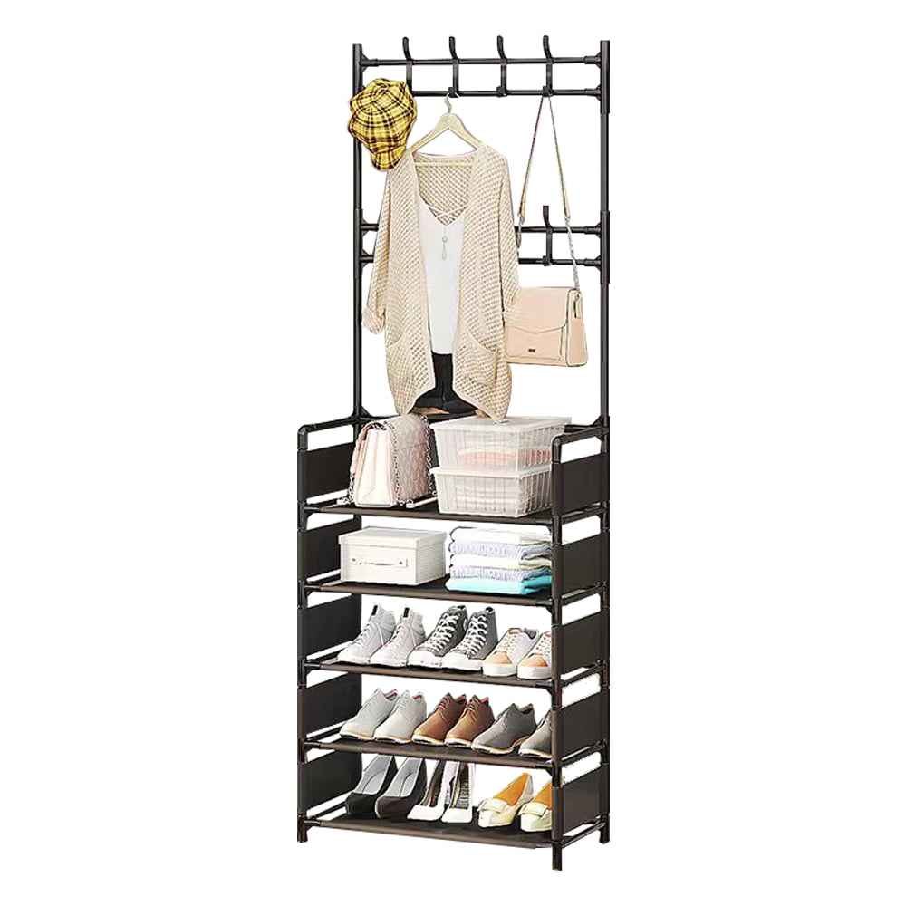 CACAGOO 5 Tiers Metal Shoe Rack Hat Rack Adjustable Hall Tree Shoe and Hat Rack for Shoes Storage and Coat Rack for Living Room Entryway