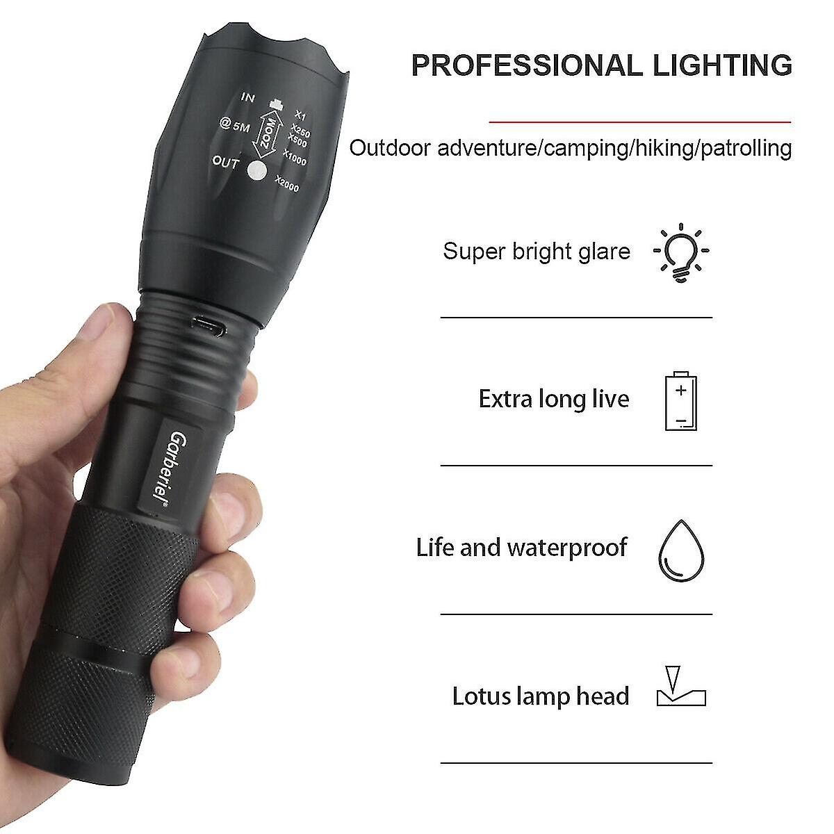 Tactical T6 Led Super Bright Zoom Flashlight Torch No Battery