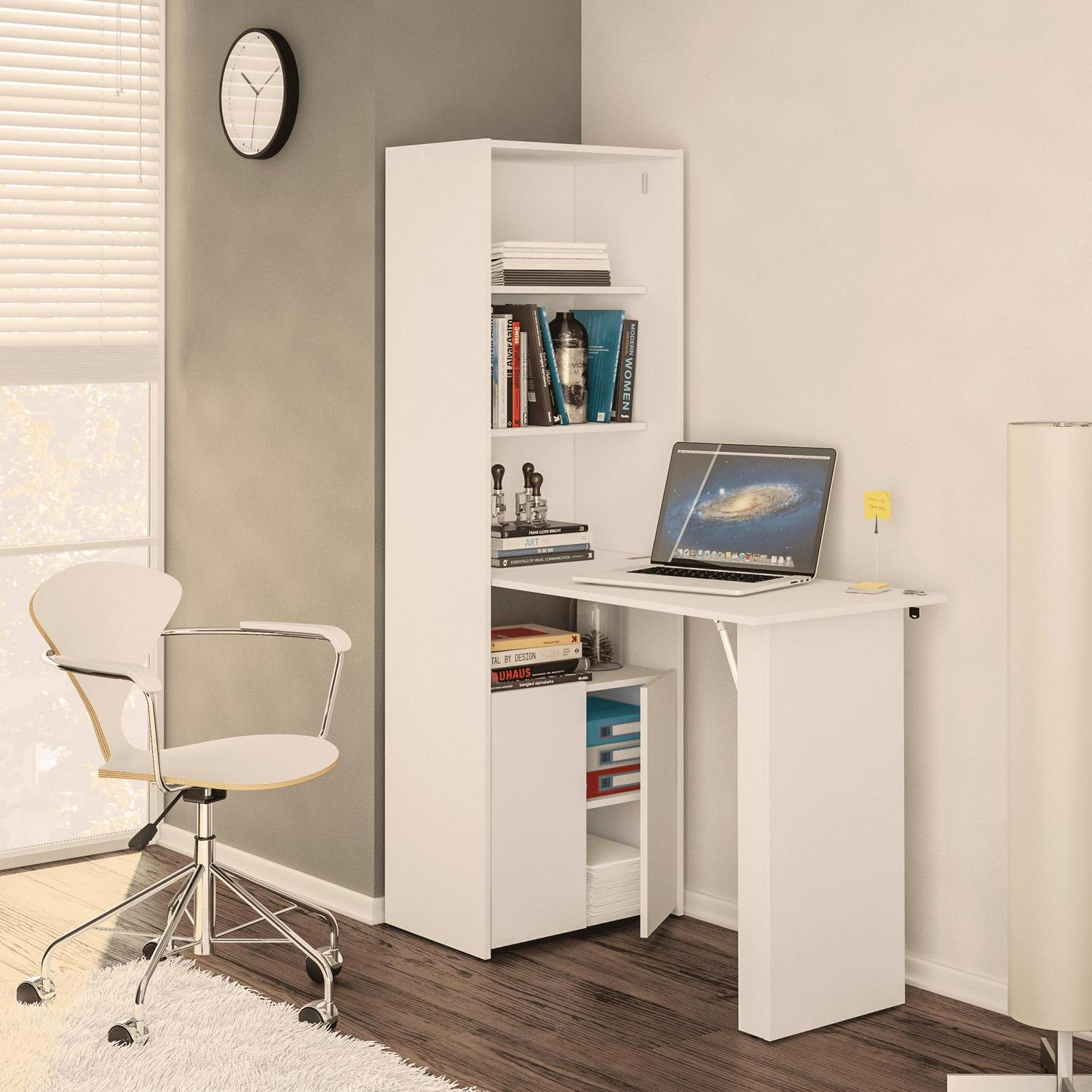 Boahaus Multipurpose Cabinet with Desk， White-Color:White