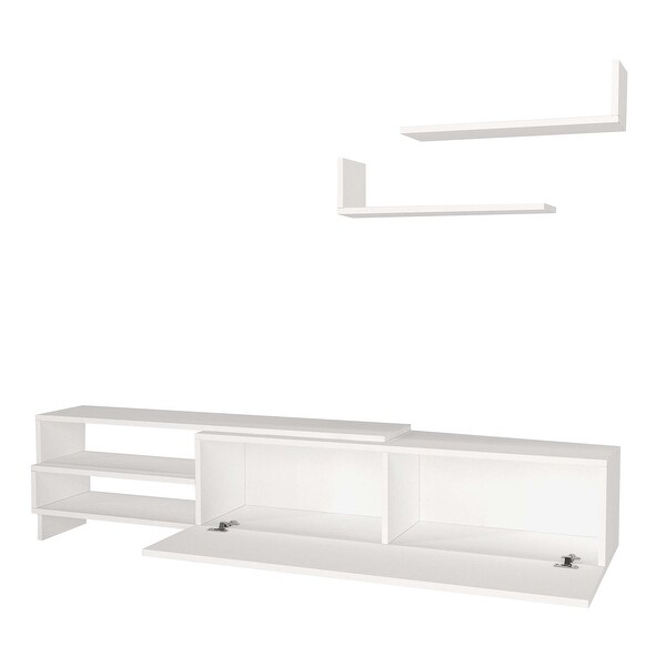 72 Inch Wood TV Console Entertainment Media Center with Storage 3 Piece Set， 2 Floating Wall Shelves， White