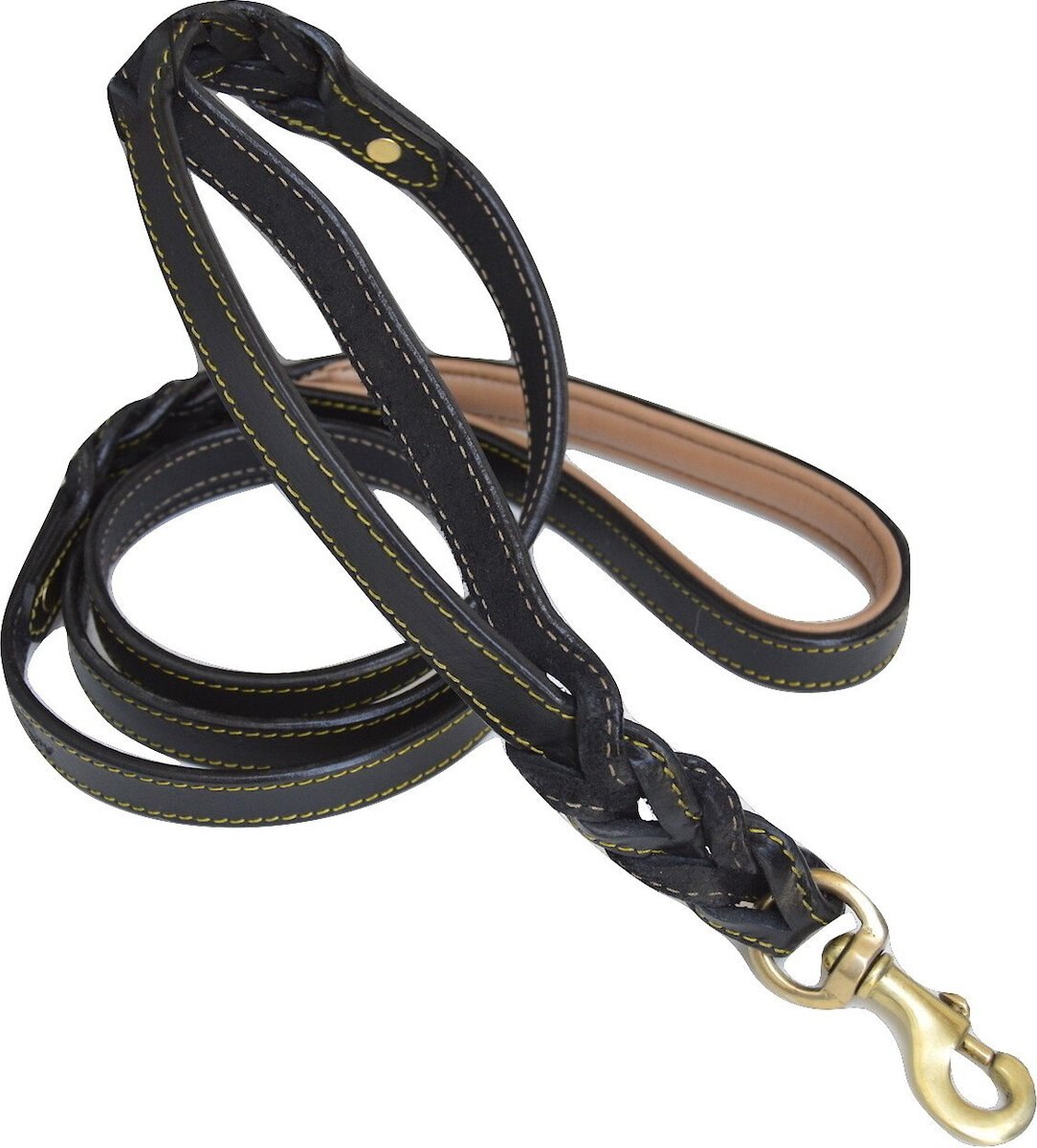 Soft Touch Collars Leather Braided Traffic Handle Dog Leash， 6-ft， 3/4-in