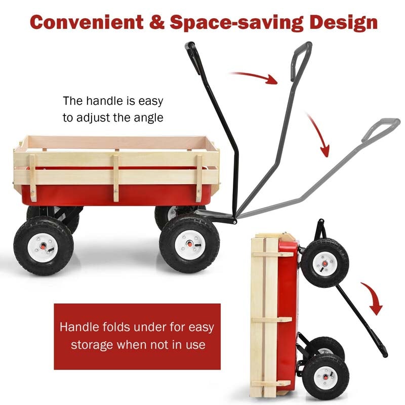 Outdoor Heavy Duty Garden Cart Wagon with Wood Railing