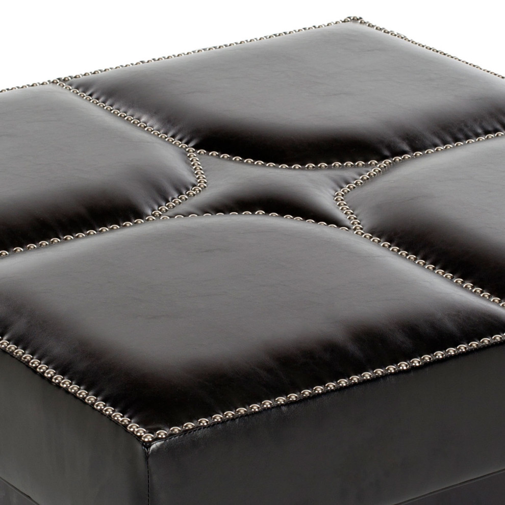 Nance Cocktail Ottoman Silver Nail Heads Black   Transitional   Footstools And Ottomans   by Peachtree Fine Furniture  Houzz