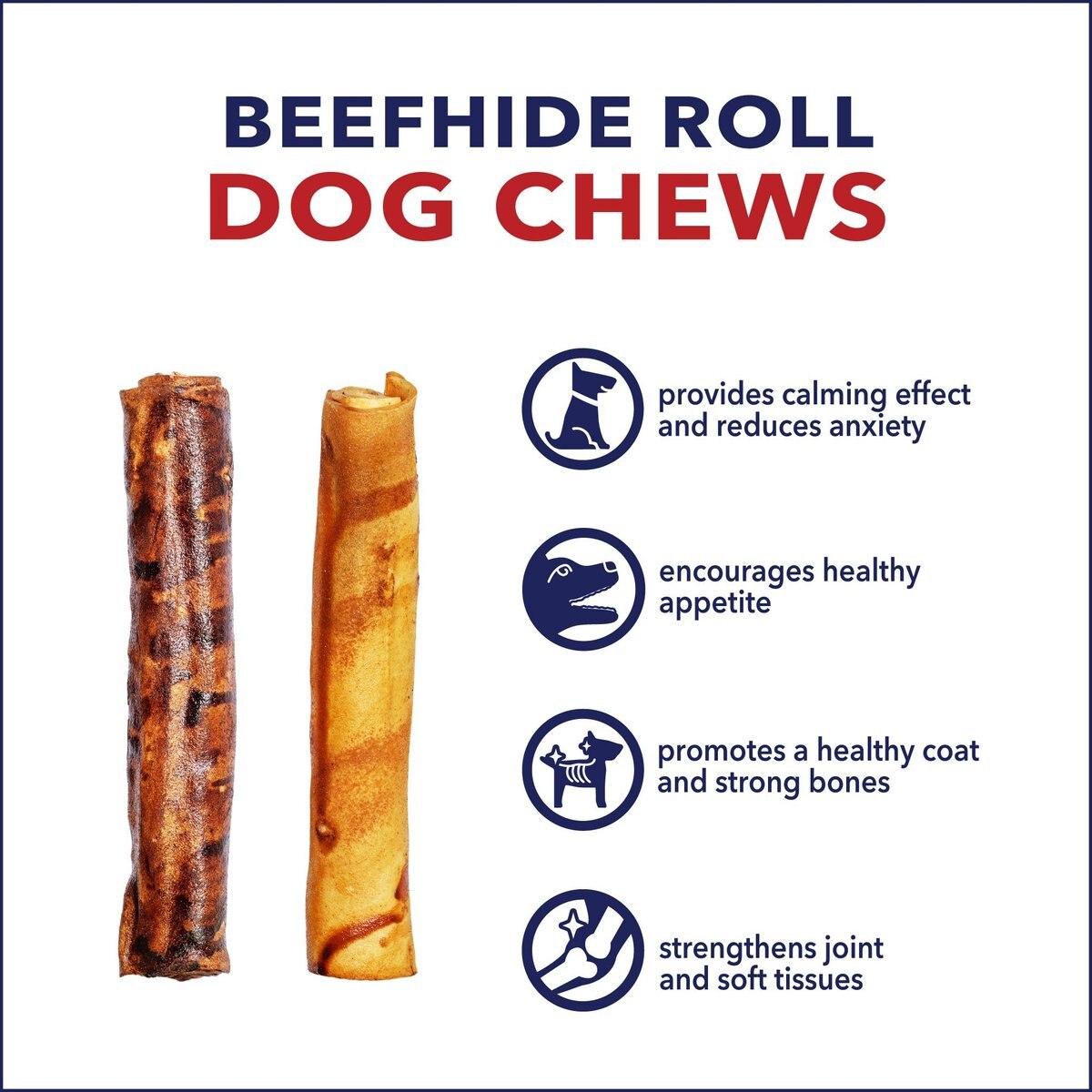 Pet Factory Beefhide 8-inch Rolls Beef and Chicken Flavored Dog Hard Chews， 10 count