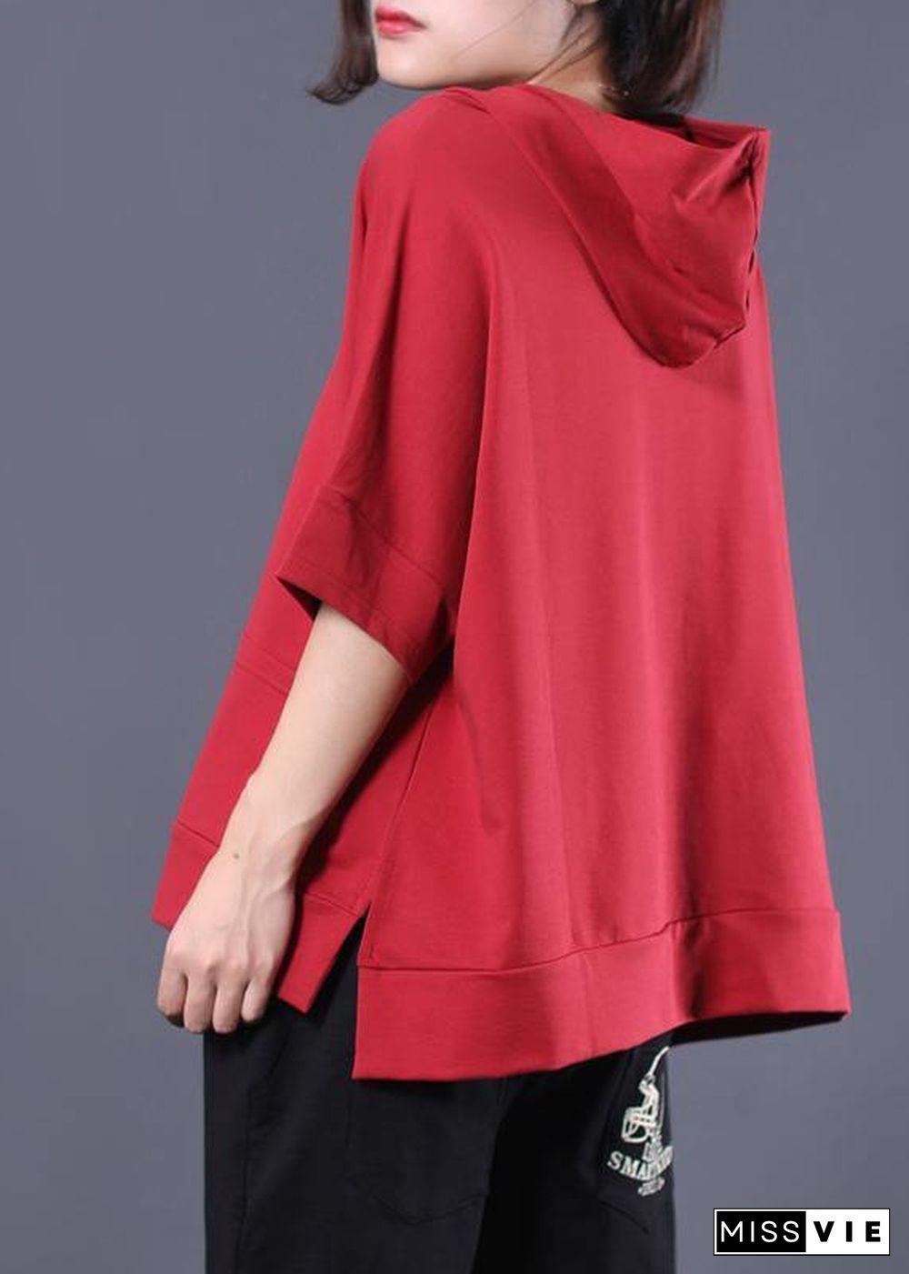 Unique hooded cotton tunic pattern red side open shirts summer