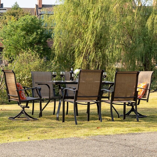 Outdoor 7Piece Dining Set，Textilene Fabric，Powdercoated Iron Frame