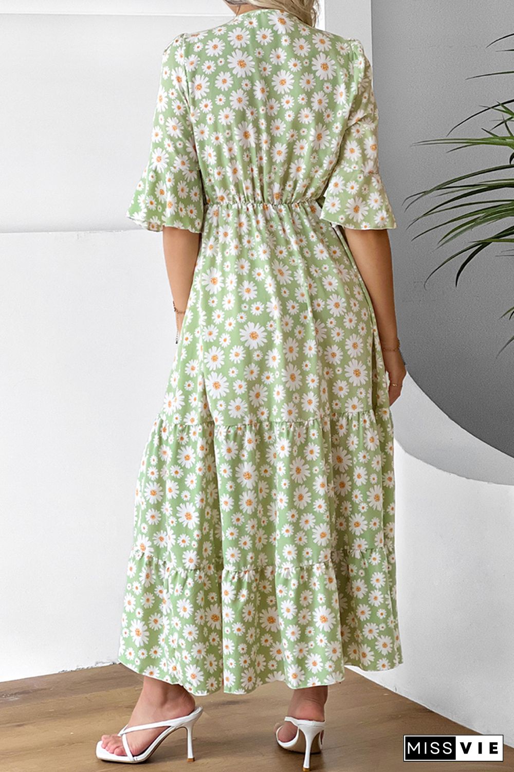 Paisley Floral Print Flare Sleeves Maxi Dress Wholesale