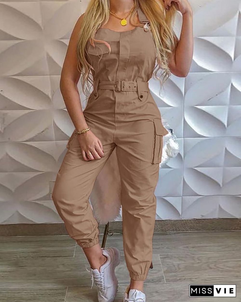 Pocket Design Cargo Suspender Jumpsuit