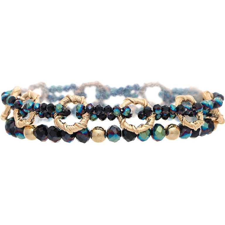 Rain  Gold Rings Blue Glass Bead Bracelet Set