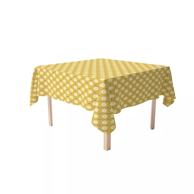 Square Tablecloth， 100% Polyester， 60x60， Bumble Bees and Daisies