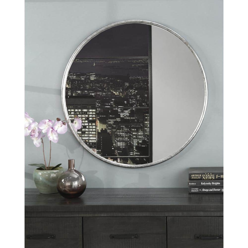 Martin Svensson Home Medium Round Oil Rubbed Bronze Hooks Modern Mirror (30 in. H x 30 in. W) 120201