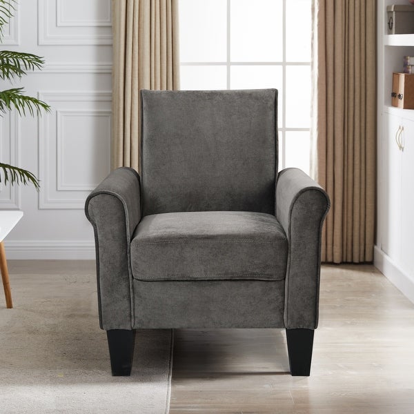 High Quality Fabric Accent Chairs， Sleek Lounge Chairs Comfy Sofa Chair， PU Leather Flared Armchair， Charcoal Grey