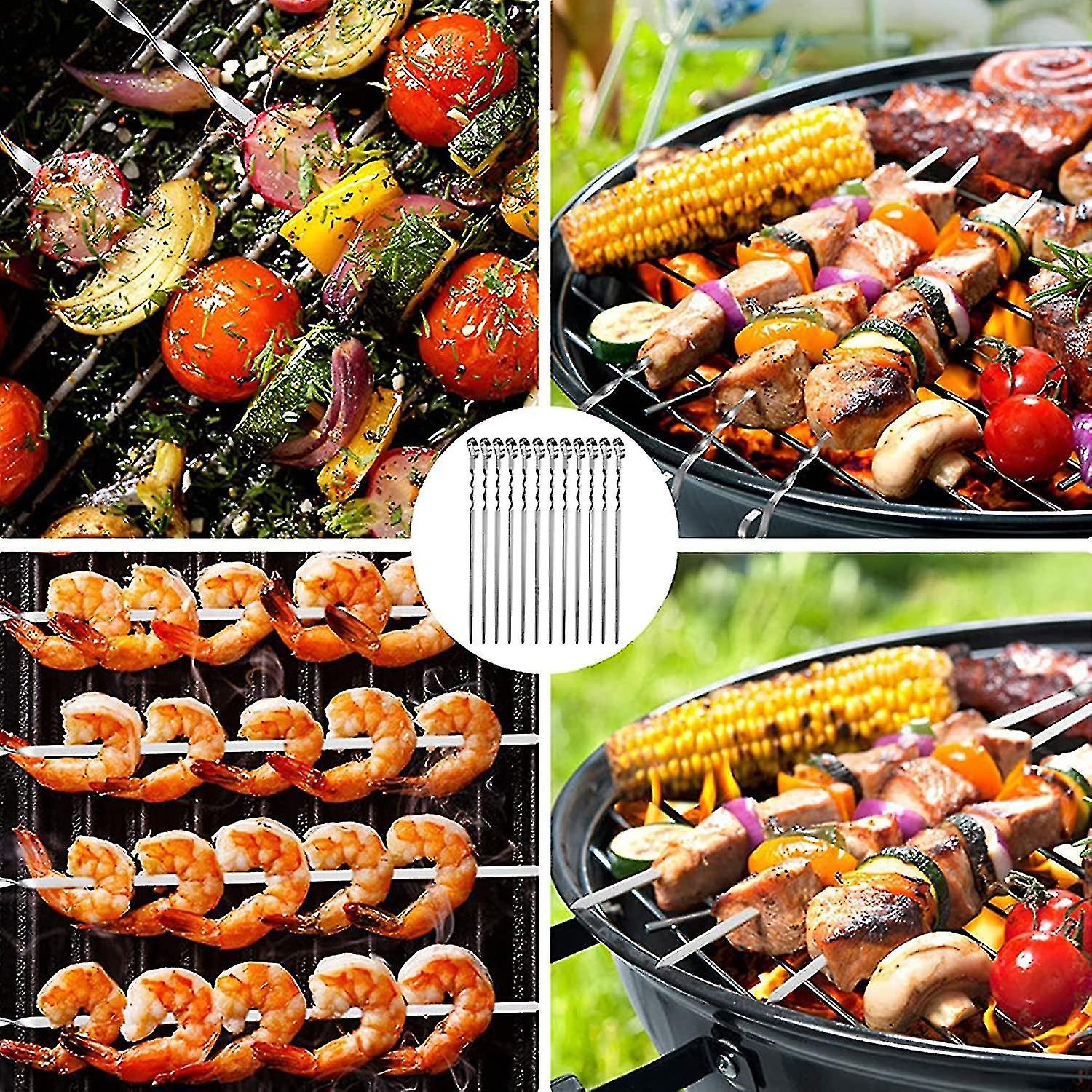 Kebab Skewers Stainless Steel Bbq Skewers Metal Barbecue Sticks， 10 Pcs 40cm Meat Skewers