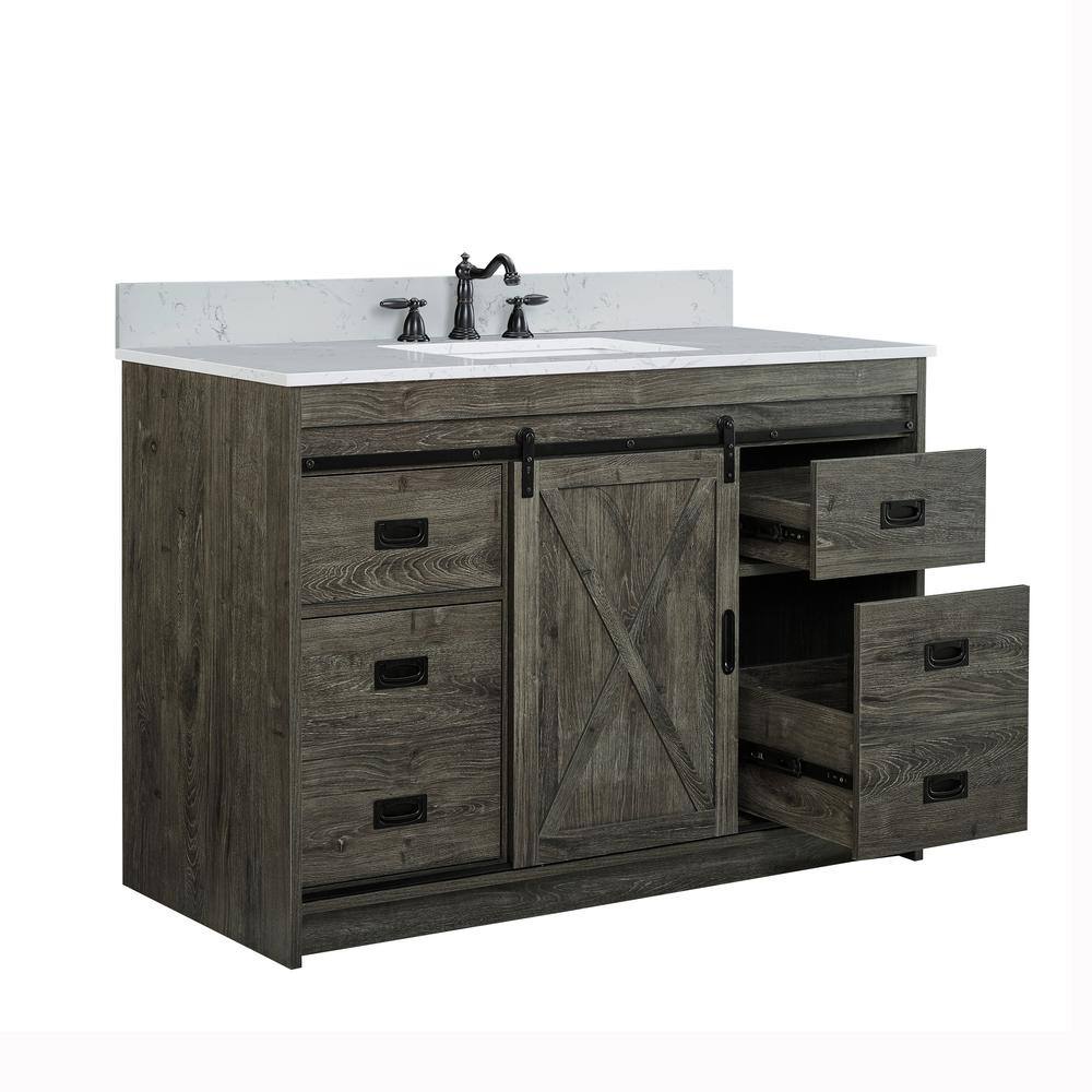 SUDIO Rafter 48 in. W x 22 in. D Bath Vanity in Charcoal Gray with Engineered Stone Vanity Top in Carrara White with Basin Rafter-48CG