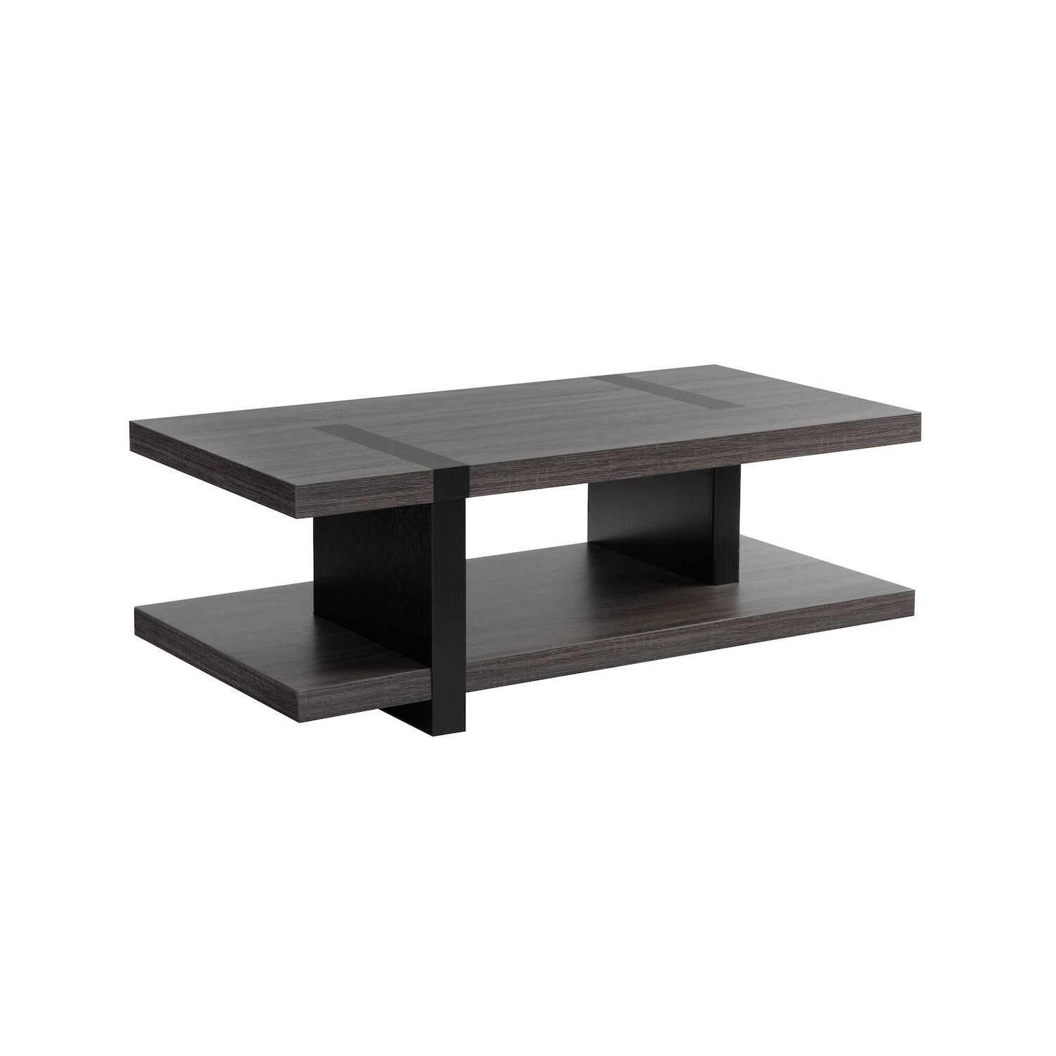 FC Design Distressed Grey and Black Coffee Table with Spacious Bottom Shelf