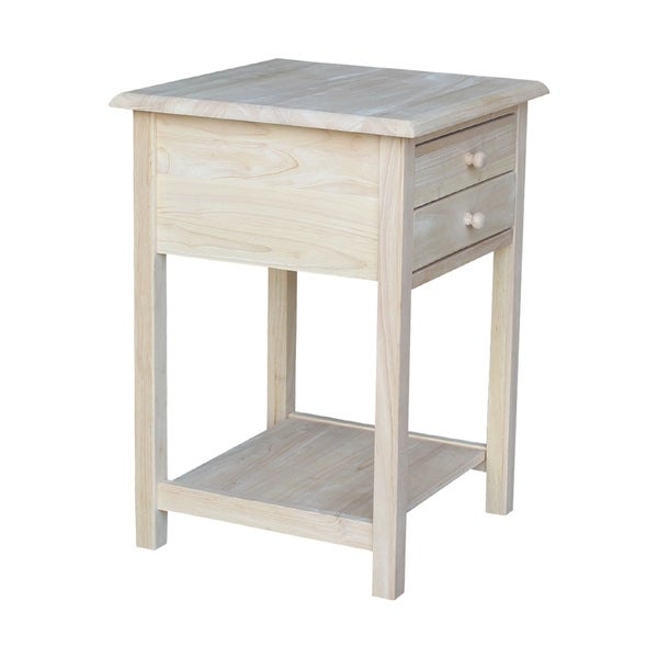 Square Solid Parawood Unfinished 2-drawer Lamp Table