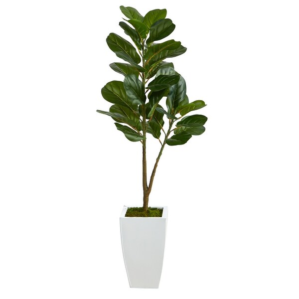 4' Fiddle Leaf Fig Artificial Tree in White Metal Planter