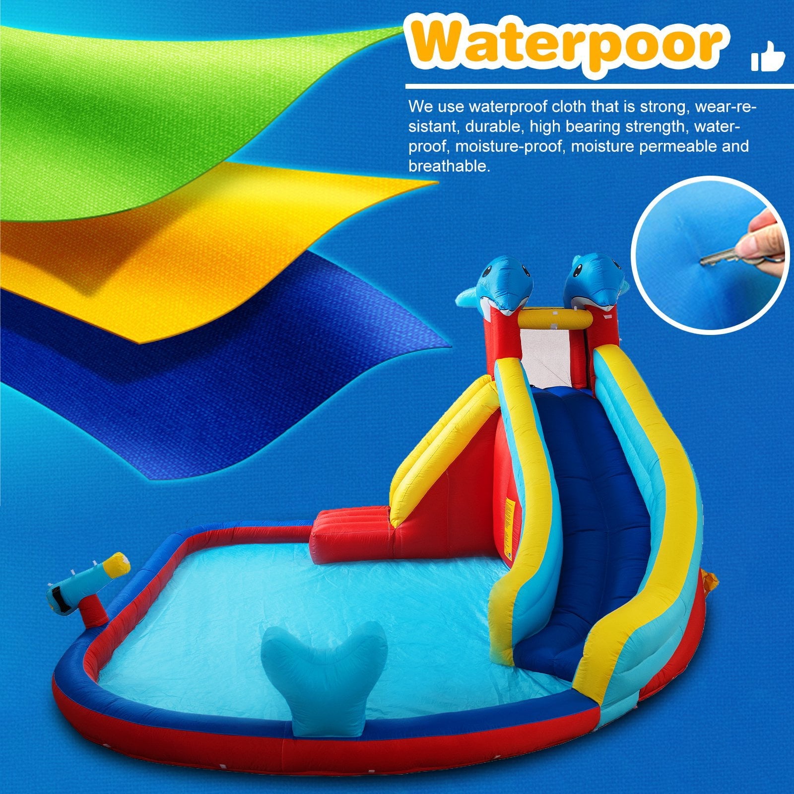 Inflatable Water Slide Park Bounce House for Kids, Climbing Wall & Splash Pool & Water Gun, Outdoor Backyard Waterslide for Girl & Boy (with 450W Air Blower)