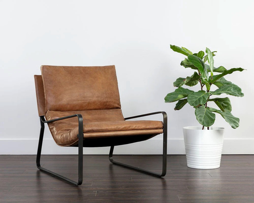 Callison Lounge Chair  Tan Leather   Industrial   Armchairs And Accent Chairs   by Peachtree Fine Furniture  Houzz