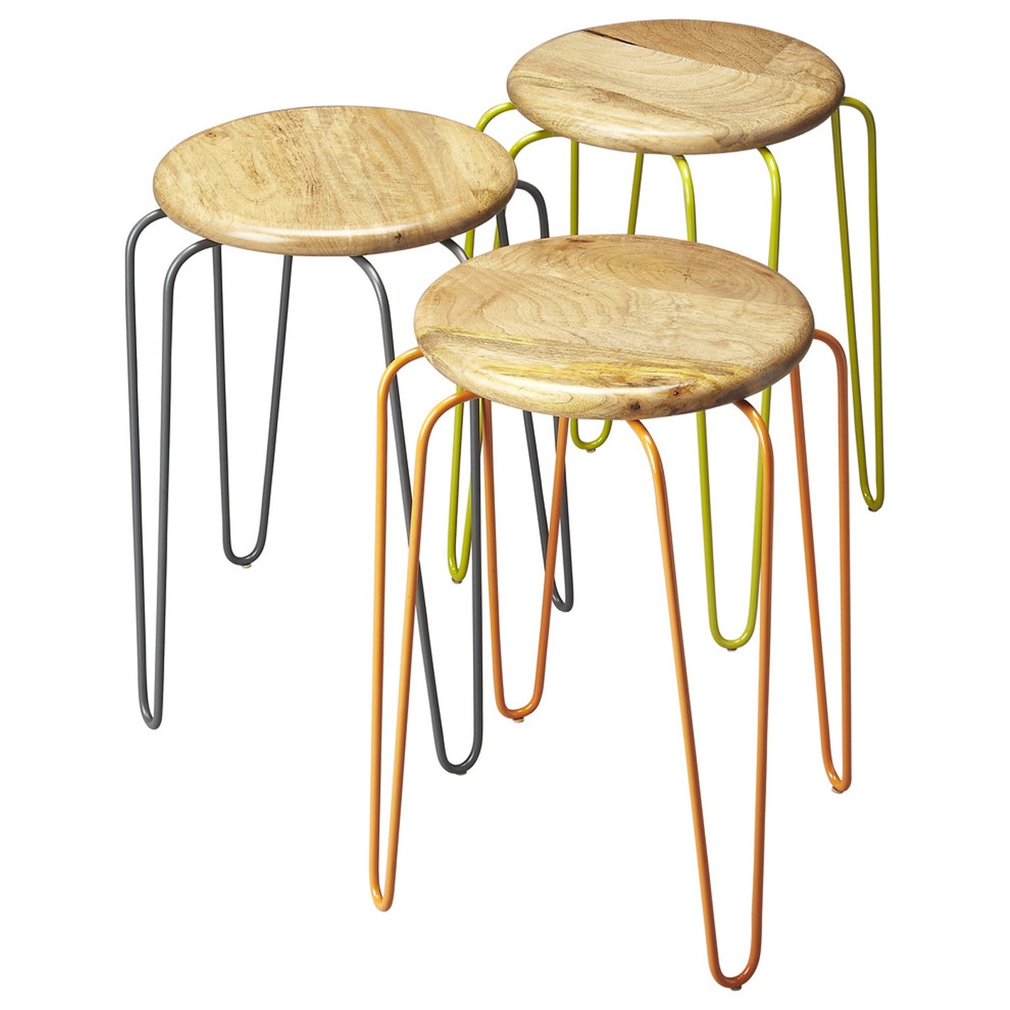 Butler Easton Transitional Wood and Iron Round Stackable Stool - Multicolor