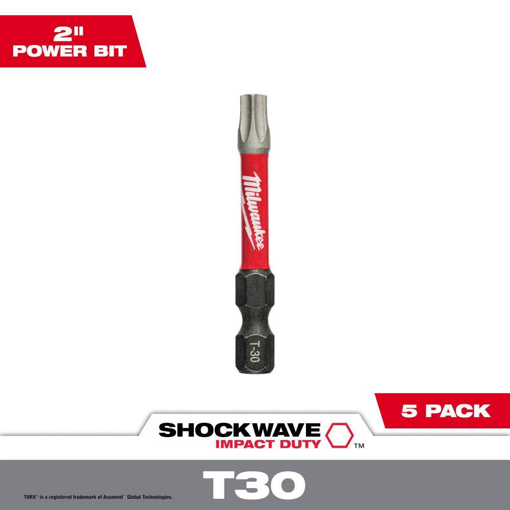 MW SHOCKWAVE Impact Duty 2 in. T30 Torx Alloy Steel Screw Driver Bit (5-Pack) 48-32-4687