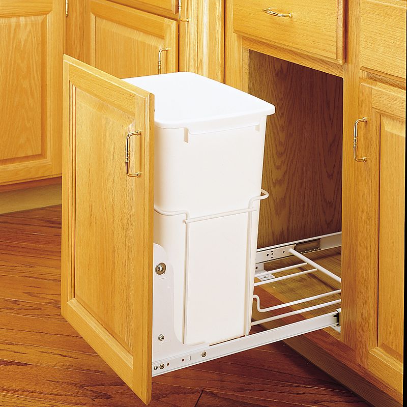 Rev-A-Shelf Single Pull Out 35 Qt Trash Can for Kitchen Cabinets， RV-18PB-1